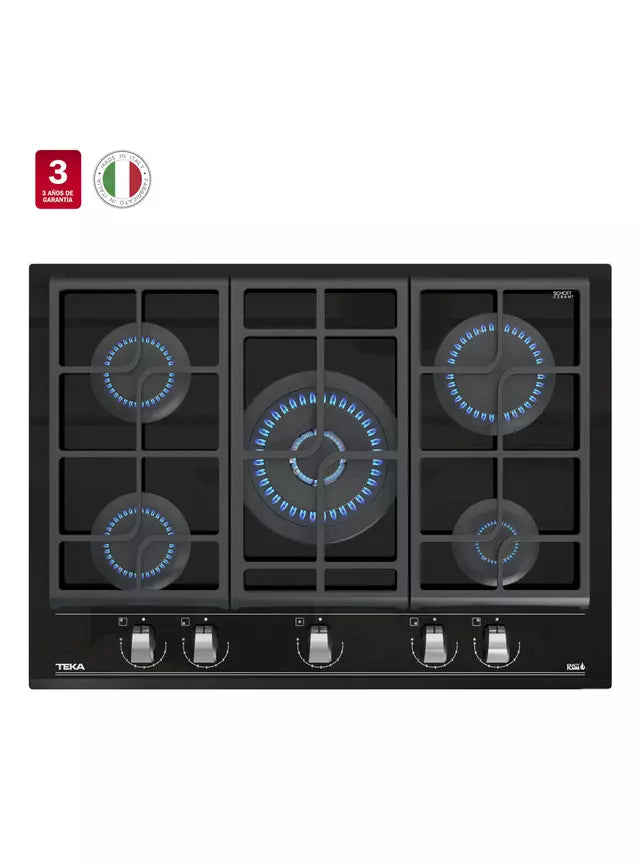 Cocina Encimera a Gas Teka GZC75330 XBB LB 5 Quemadores con Cristal Templado