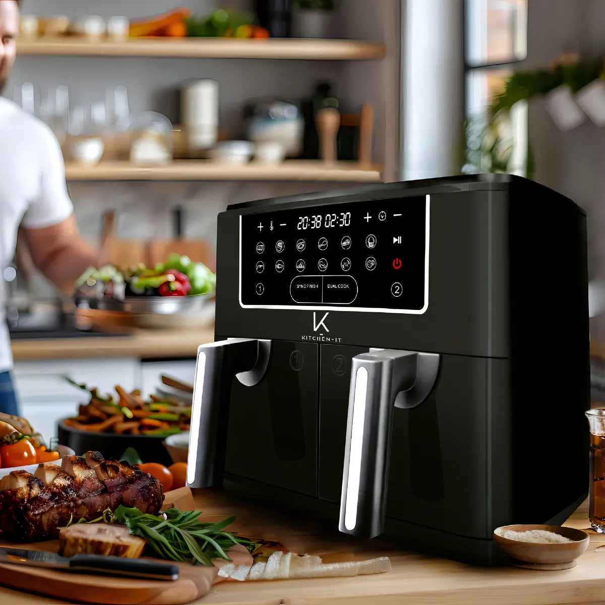 Freidora de Aire Kitchen IT Dual Doble Canasta Independiente 9 Litros