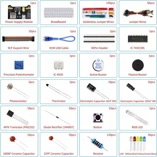 Kit Componentes Electronicos Para Arduino Generico Uno Raspberry Pi