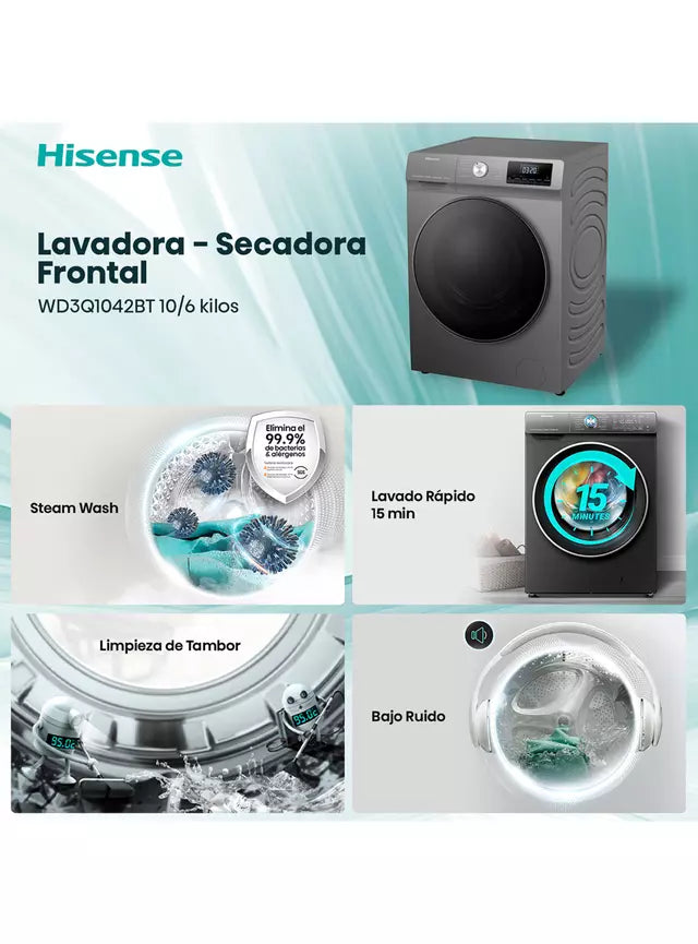 Lavadora Secadora Hisense Wd3q1042bt Carga Frontal Gris 10/6 Kg
