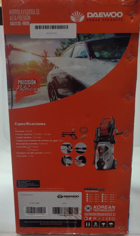 Hidrolavadora De Alta Presion 135bar Daewoo Dax135-1600 Gris