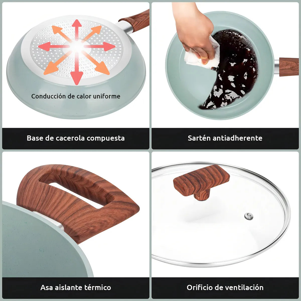 Batería De Cocina Chef Choice Verde Agua 10 Pieza