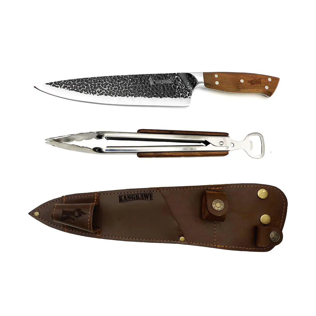 Set Cuchillo + Tenaza Curacaví Kangkawe con Funda de Cuero,Cafe