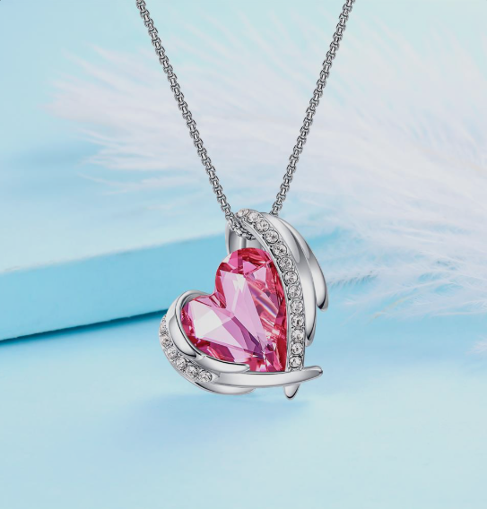 Collar De Plata Cde Angel Rosa Cristales Del Bosque