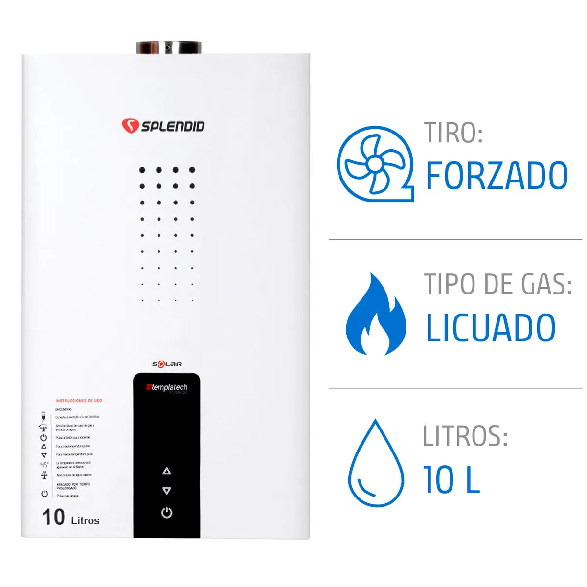 Calefont Gas Licuado 10 Litros Tiro Forzado Ionizado SPLENDID