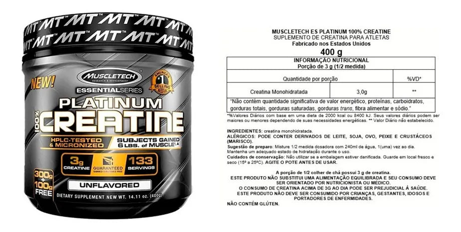 Creatina 100% Muscletech Sabor Muscletech, Sin Sabor 400 G