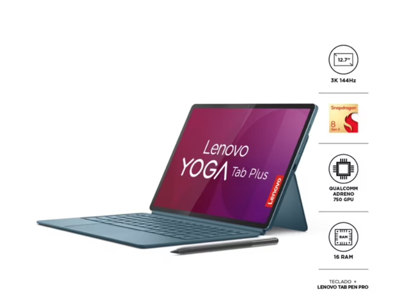 Tablet Lenovo Yoga Tab Plus TB520FU Octa 12.7" 3K 144Hz (Wi-Fi) + Teclado y Lápiz Azul Petróleo 16 GB 256 GB