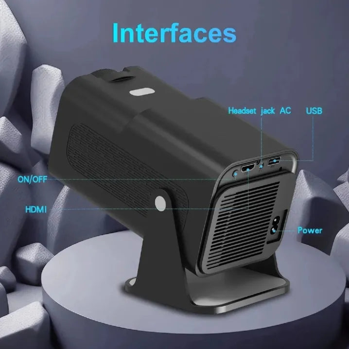 Proyector Portátil 4K HY320 con Android 11, WiFi 6, HDMI y USB – Negro