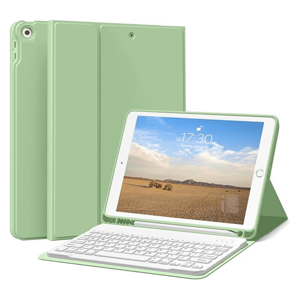 Funda Premium Para Ipad Air 5 Gen 10.9 Teclado A Color Verde Claro