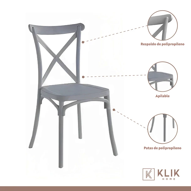 SILLA DE TERRAZA EXTERIOR O COMEDOR KLIK CROSSBACK DANUBIO GRIS