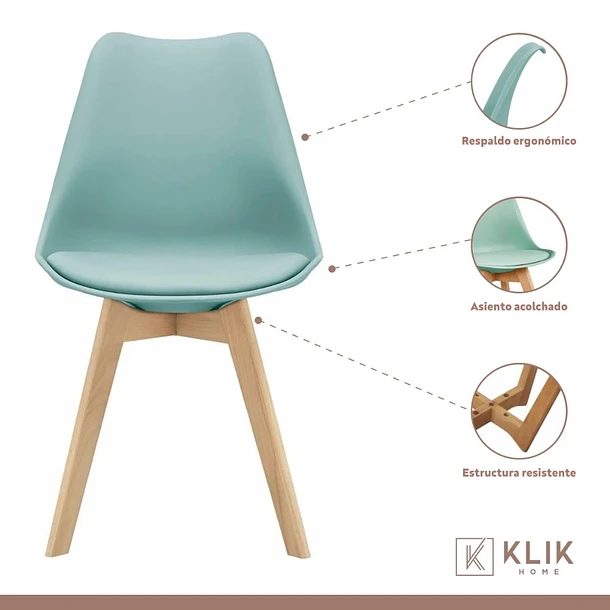 Silla Klik Tulip Acolchado Menta / Negro