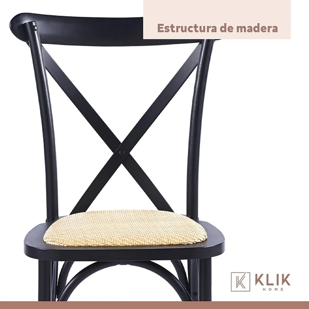 Silla Klik Crossback Madera Rattan Negra