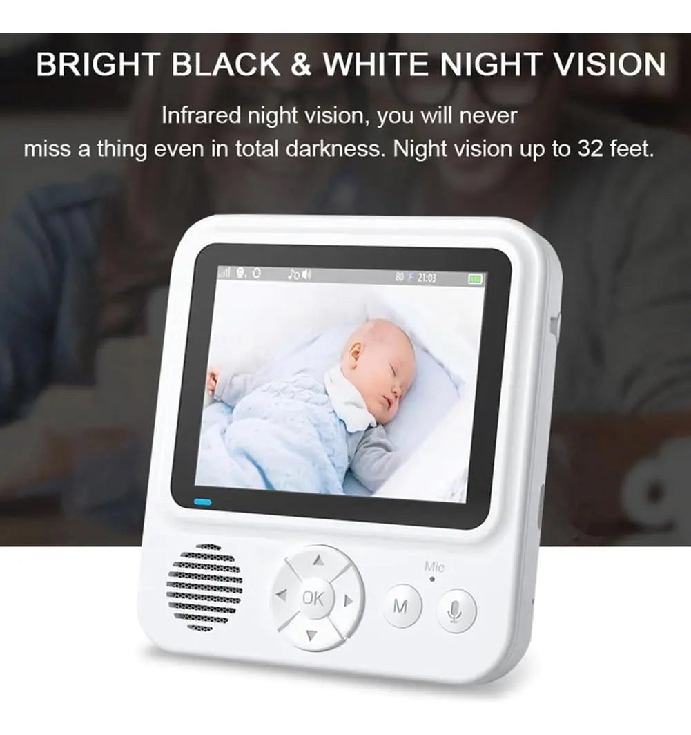 Monitor de Bebé con Cámara y Visión Nocturna 2.8 Pulgadas Blanco