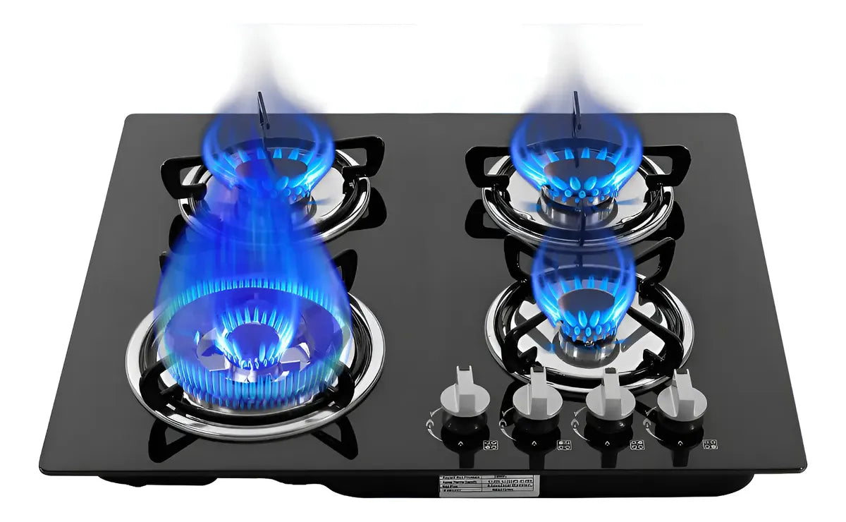 Encimera de Gas 4 Platos Cristal Templado Gas Natural