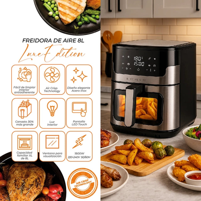 Freidora de Aire Kitchen-it Luxe Acero Inoxidable 8 Litros