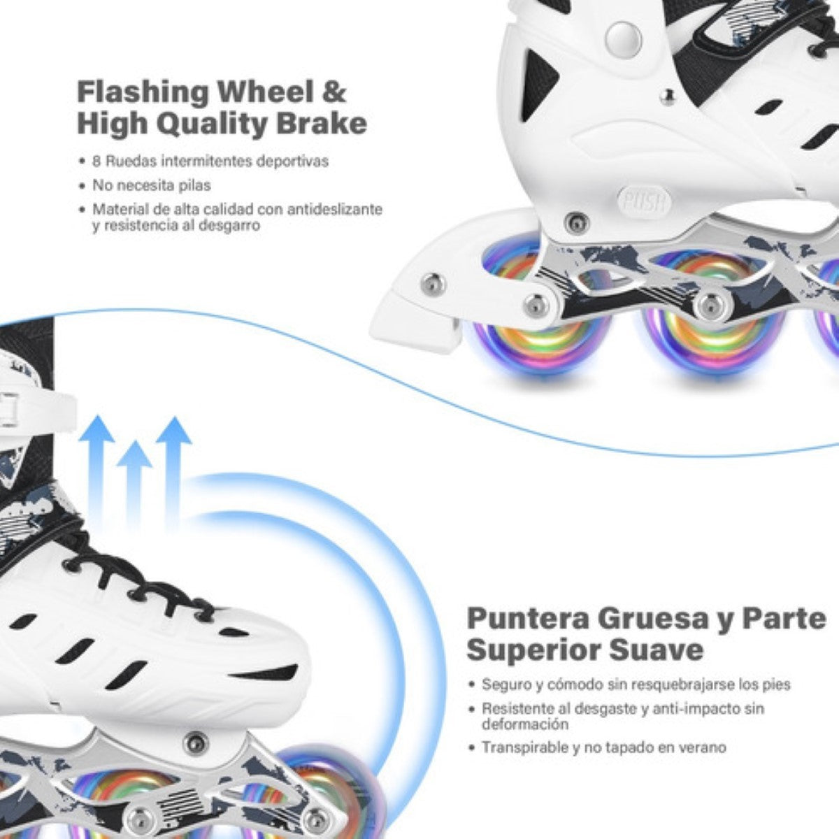 Patines En Linea Genericos Profesionales Ajustables Con Luces Blanco