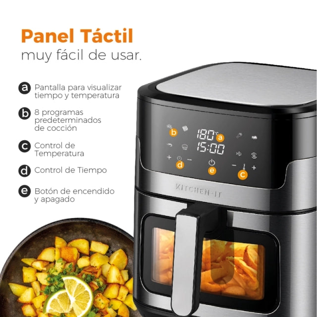 Freidora de Aire Kitchen-it Luxe Acero Inoxidable 8 Litros