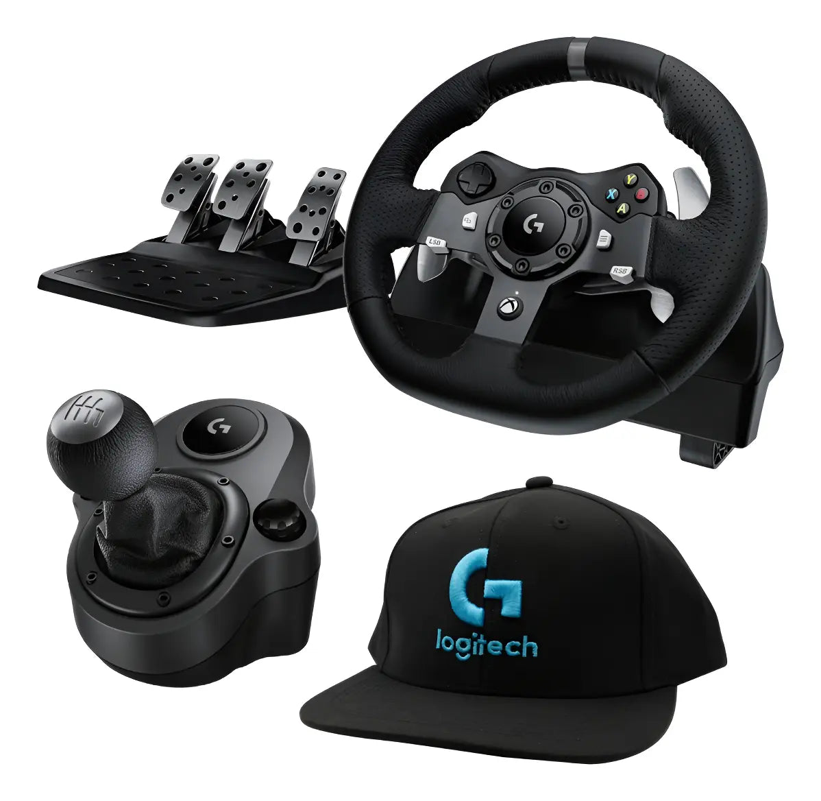 Kit Volante Xbox + Palanca de Cambios+ Gorro Logitech G920 Negro