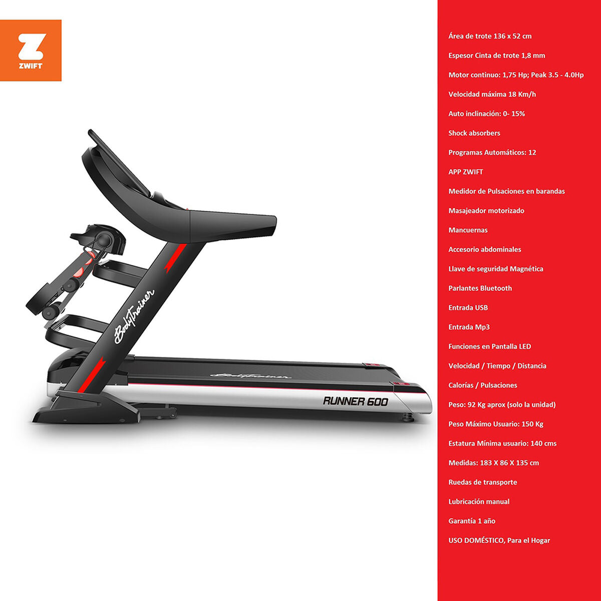Trotadora Electrica Bodytrainer Btru-600