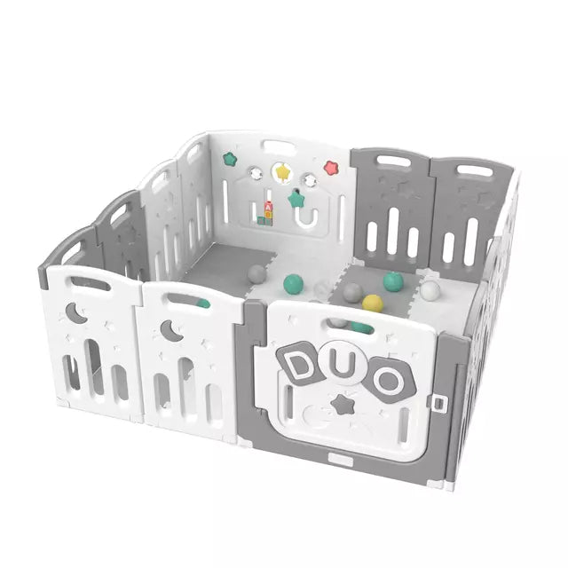 Corral Didactico De Juegos + Alfombra + Pelotas Bbqool Duo Grey