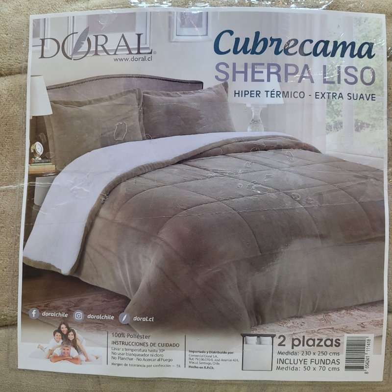 Cubrecama Doral Sherpa Liso Beige 2 Plazas