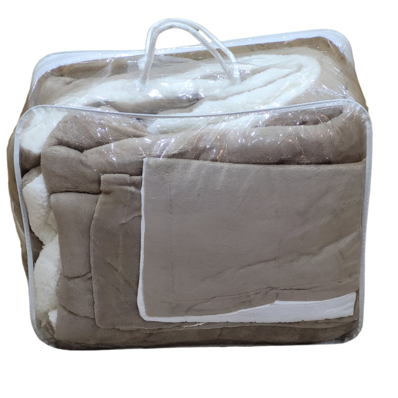 Cubrecama Doral Sherpa Liso Beige 2 Plazas