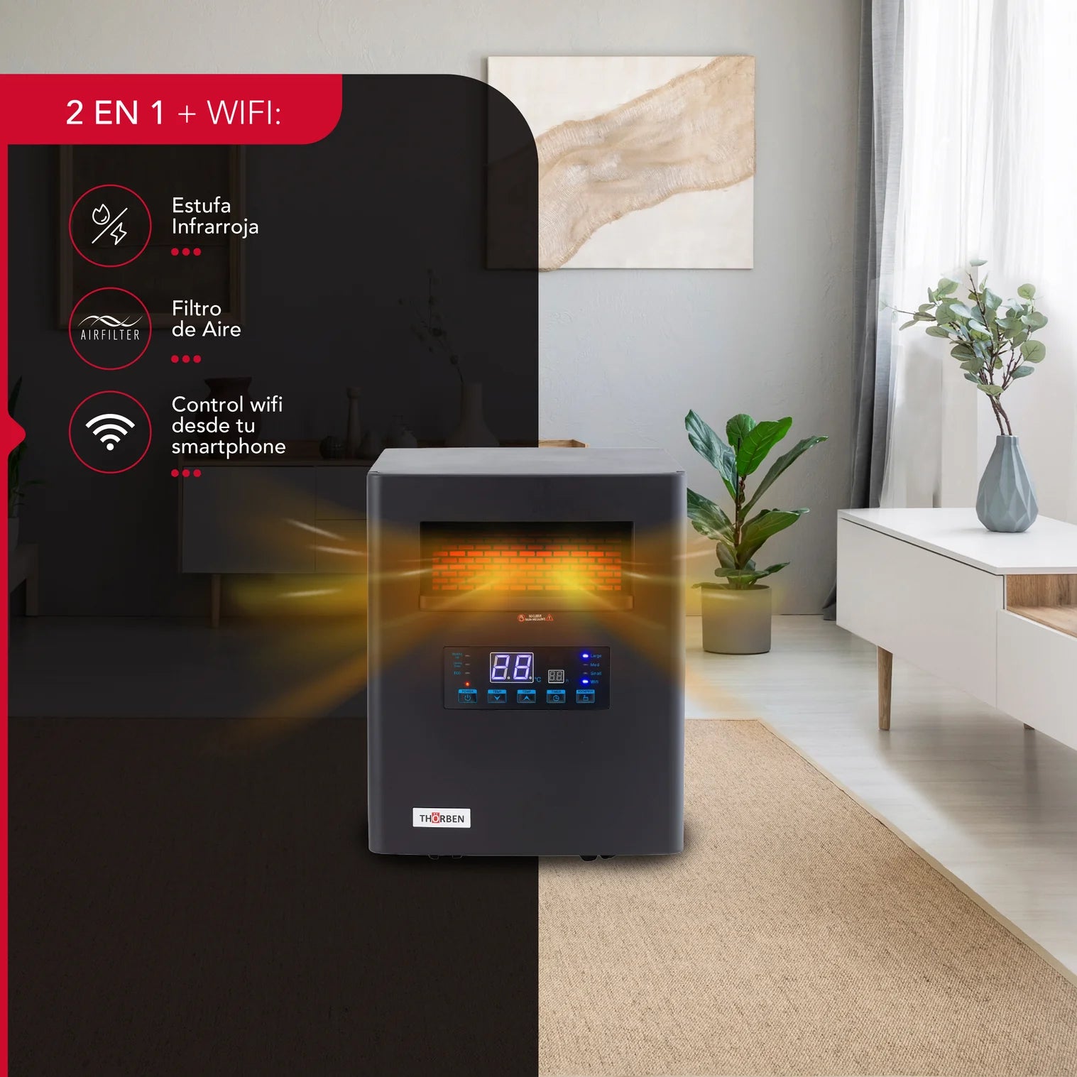 Estufa Infrarroja  Thor Smart 1500 Wifi Thorben Green 1500 Wifi Negro