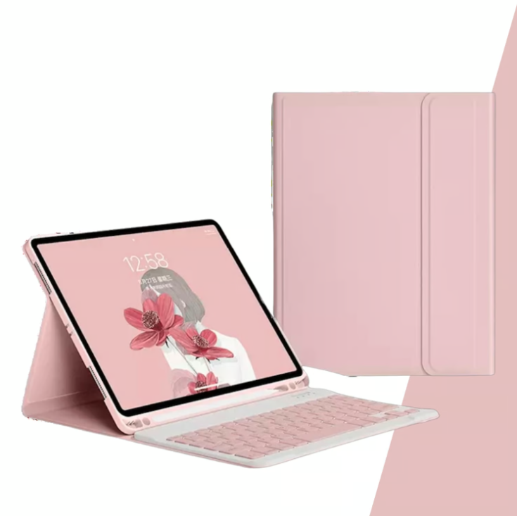 Funda Premium Generico Para Ipad Air 5 Gen 10.9 Teclado A Color Rosado