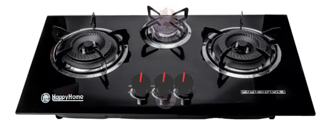 Cocina Encimera A Gas Placa Vidrio Templado 3 Platos Happy Home A8803
