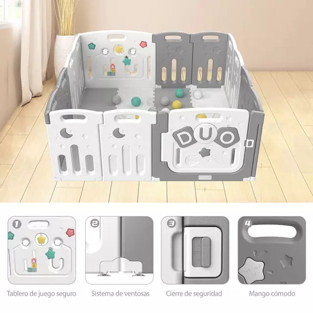 Corral Didactico De Juegos + Alfombra + Pelotas Bbqool Duo Grey