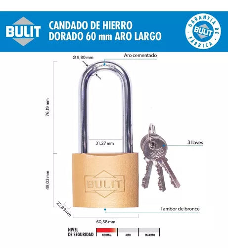 Candado Bulit De Hierro Dorado Cdbh60Dl