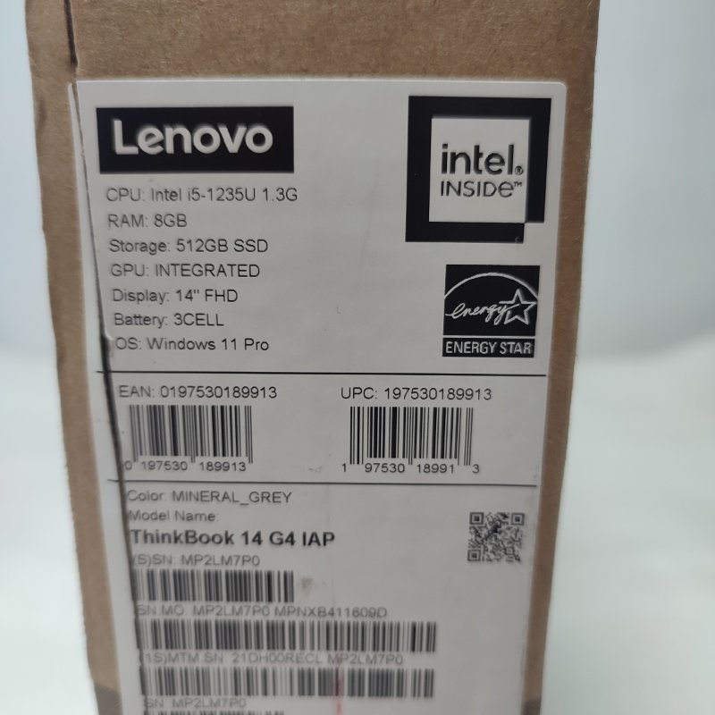Notebook Lenovo Thinkbook 14 G4 Iap Mineral Grey 14" Cpu: Intel I5-1235u / Ram: 8gb / Ssd: 512gb