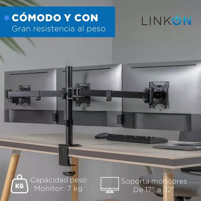 Soporte Brazo Triple 3 Linkon Monitores Escritorio