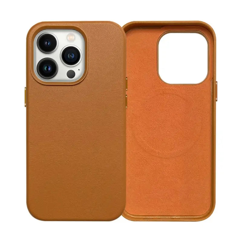 Carcasa Magnetica De Cuero Sintetico Iphone 14 Plus Golden Brown