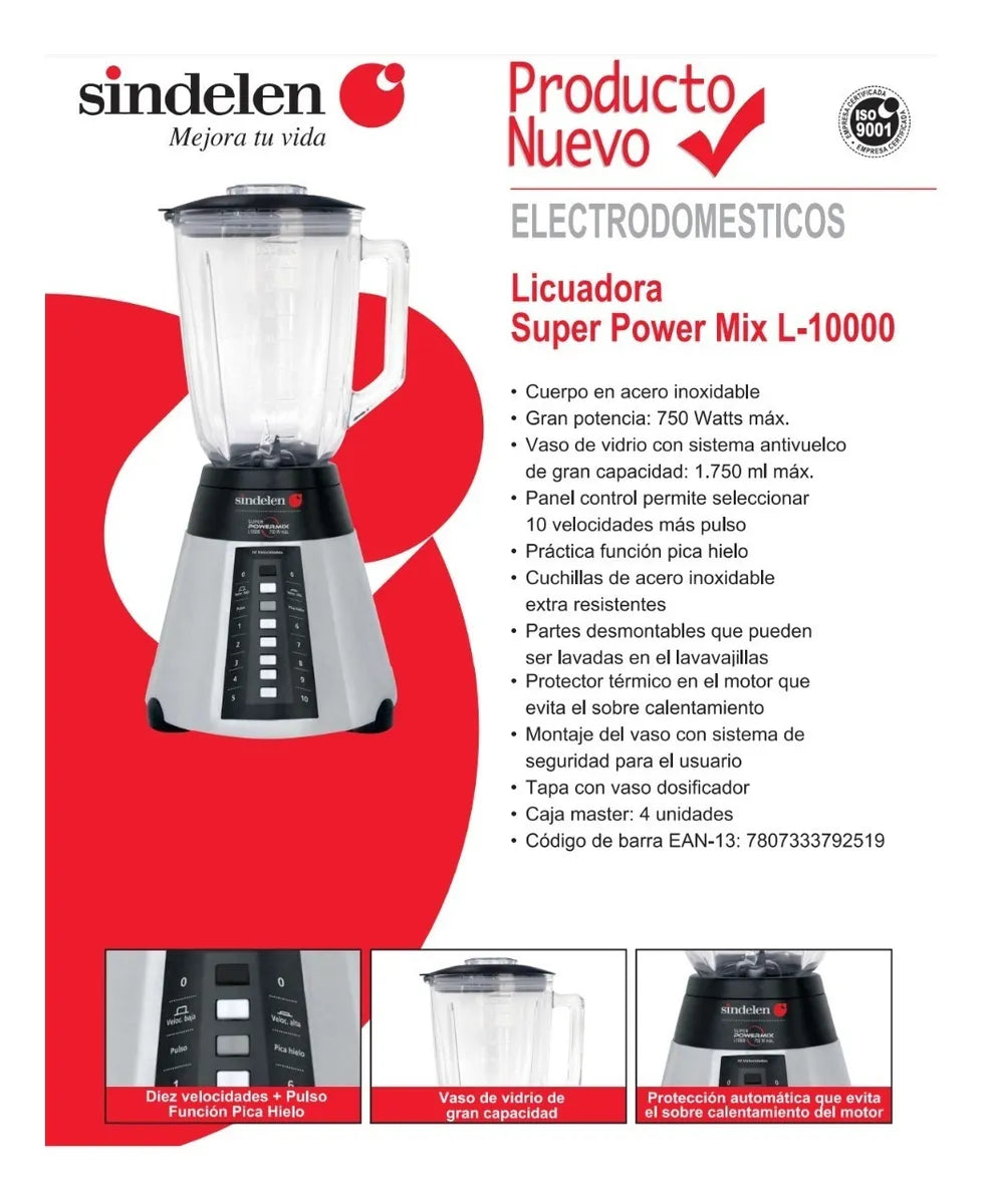 Licuadora Sindelen Li-I0000 Super Pawer Mix Inox