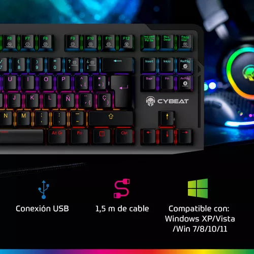 Teclado Español  Gamer Mecanico Cybeat Led Sharp1