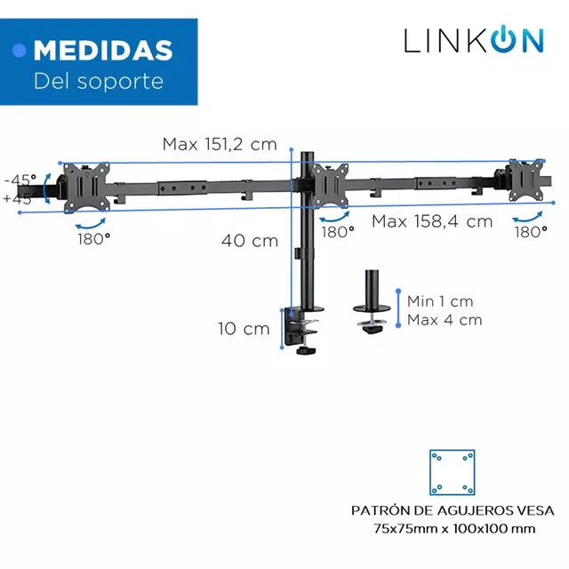 Soporte Brazo Triple 3 Linkon Monitores Escritorio