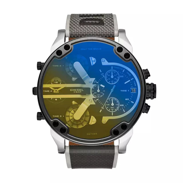 Reloj Diesel Mr Daddy 2.0 De Cuero  Dz7429 Gris Plomo 57mm