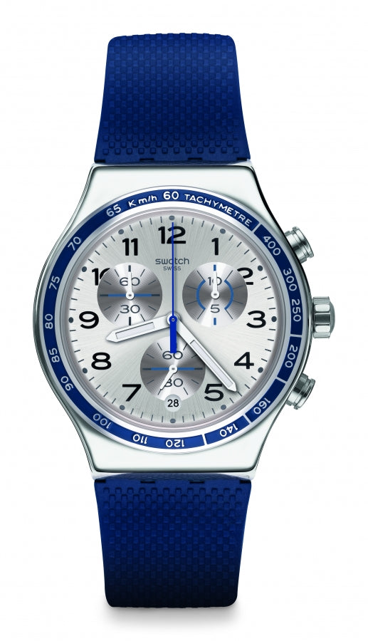 Reloj Suizo Swatch Ironía YV439 Esfera Plateada Edición Limitada, Azul
