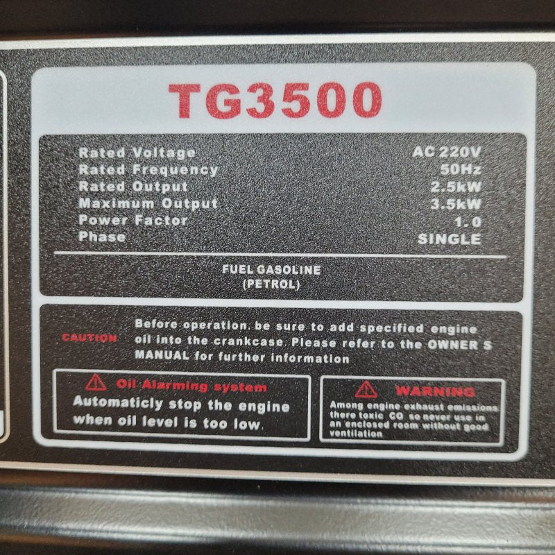 Generador  Owner  3.5kva Tomahawk Tg3500 Negro 3500 Watts /15litros