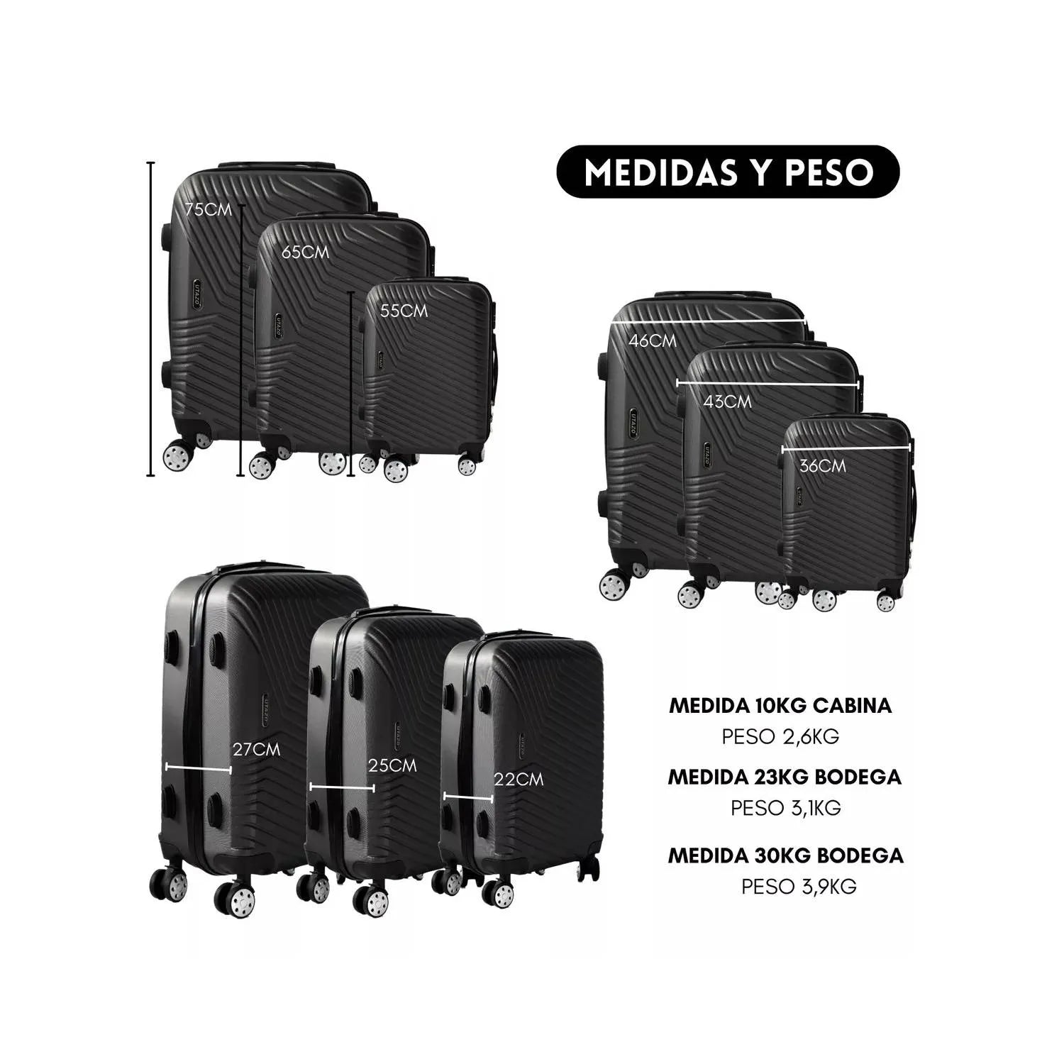 Set 3 Maletas De Viaje Utazo Gris Oscuro