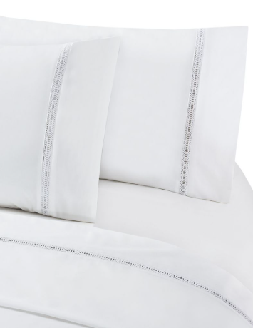 Juego De Sabanas & Funda Almohada Sarah Miller 100% Algodon Peinado Aplicacion Lino D721 300 Hilos Blanco 1.5 Plaza