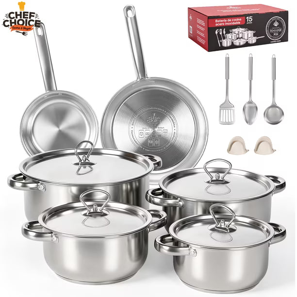 Juego de Batería de Cocina Chef Choice 15 Piezas Inox
