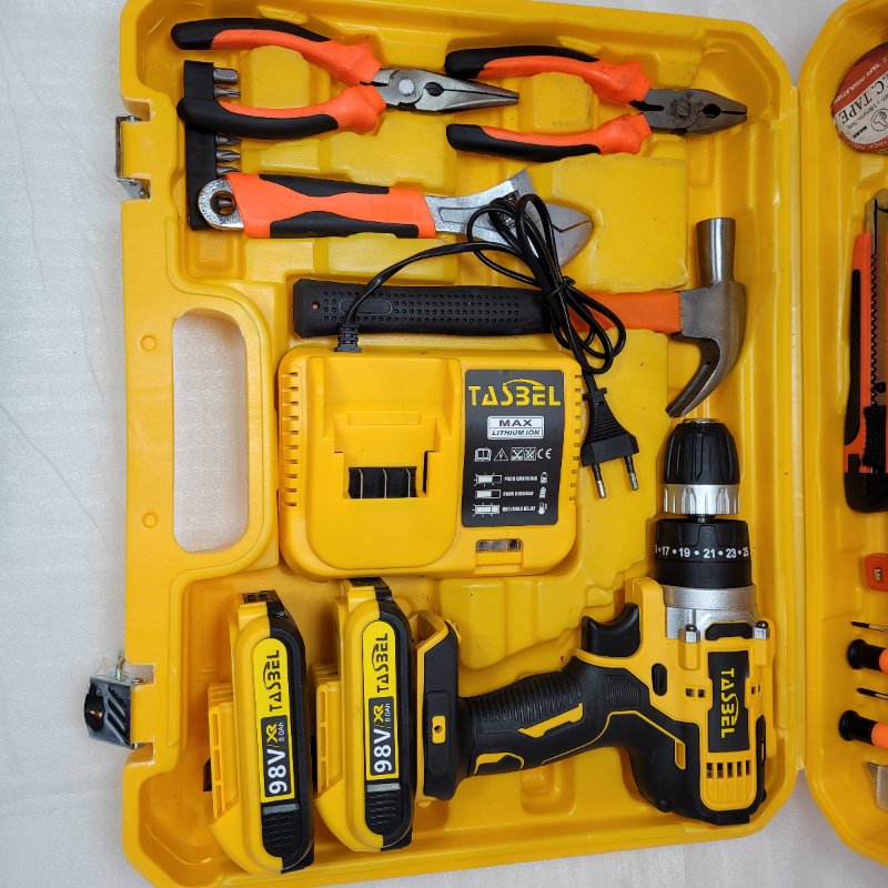 Set Taladro Inalambrico Tasbel 1603728 Con Maletin De Herramientas
