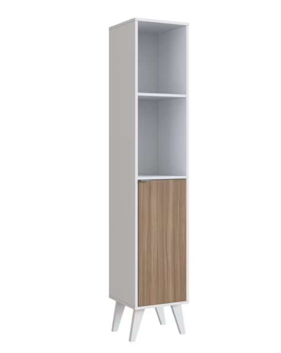 Armario Multiuso con Puerta y 4 Divisiones Slim Nova Mobile Defabrica B64.087 – Blanco y Castaño