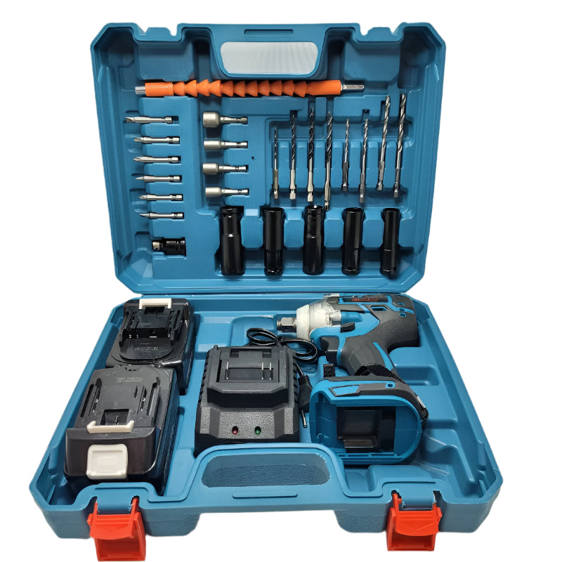Kit Llave De Impacto Blue Island Con Accesorios Azul 128v
