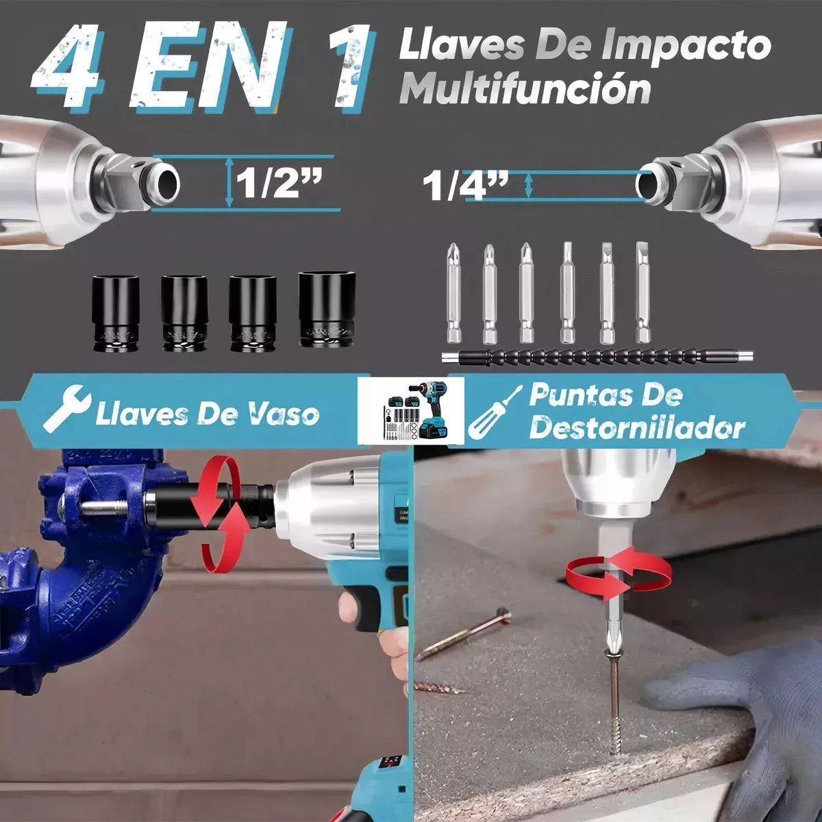 Kit Llave De Impacto Bosich 700nm 1/2 + 2 6ah Bateria