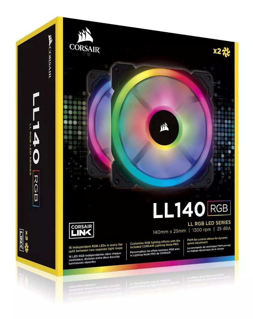 Kit De 2 Ventiladores Corsair Ll140 Rgb 140mm 16 Led Rgb Pwm