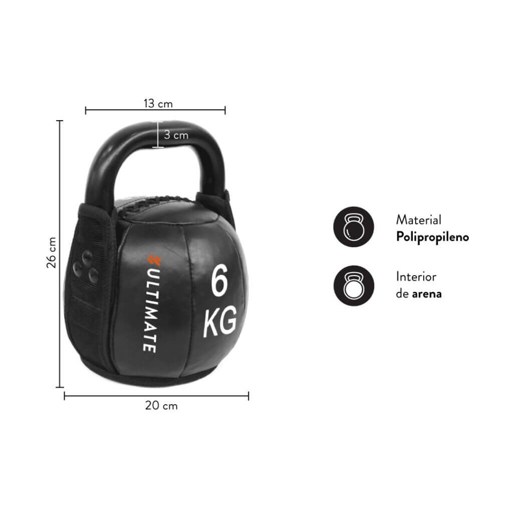 Kettlebell Ultimate Fitness Soft Pro Negro 6Kg