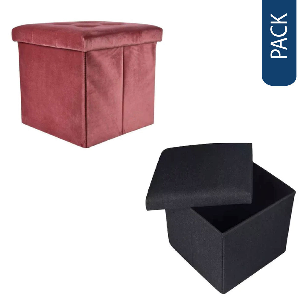 Pack pouf baul begônia cubo organizador plegable rosado y negro [Openbox]
